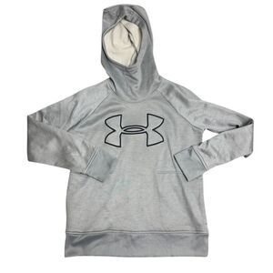 Under Armour Womens Small Gray Black Logo‎ Outdoors Hooded Sweatshirt Hoodie